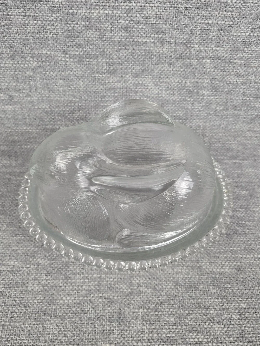 Vtg Indiana Glass Bunny On Nest Clear Candy Dish